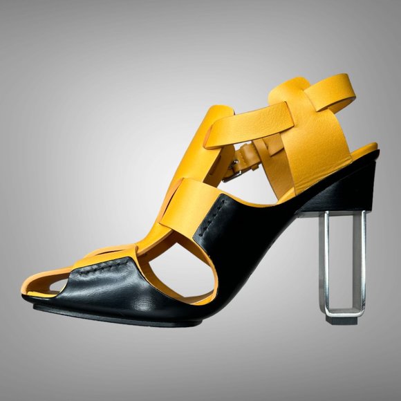 HERMES CALF LEATHER YELLOW MANGO REMIX SANDAL SHOES EU 40 HEELS - Picture 3 of 13